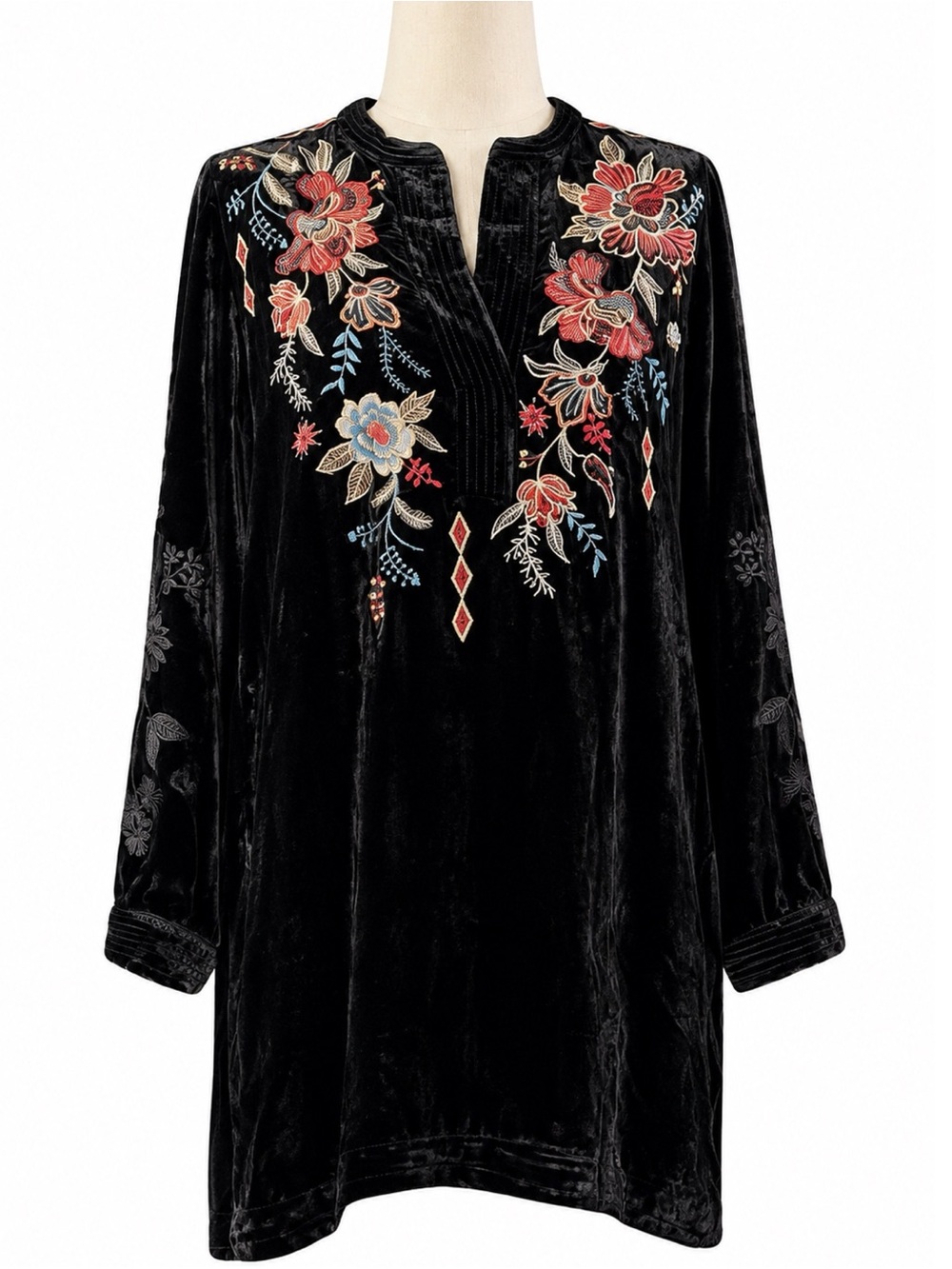 Johnny Was Denali Trapunto Embroidered Velvet Tunic Top XS